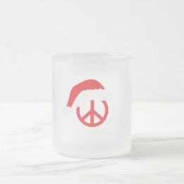 Santa Peace Sign Ho Ho Ho with Santa Hat Frosted Glass Coffee Mug