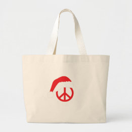 Santa Peace Sign Ho Ho Ho with Santa Hat Large Tote Bag