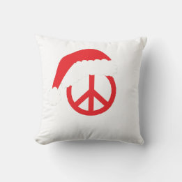Santa Peace Sign Ho Ho Ho with Santa Hat Throw Pillow