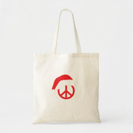Santa Peace Sign Ho Ho Ho with Santa Hat Tote Bag
