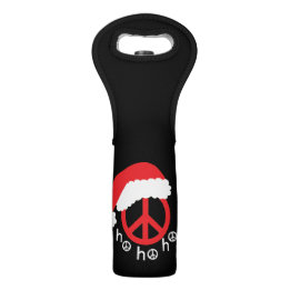Santa Peace Sign Ho Ho Ho with Santa Hat Wine Bag