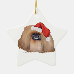 Santa Pekingese Ceramic Ornament