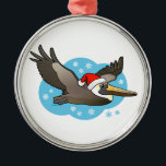Santa Peli Metal Ornament<br><div class="desc">A Birdorable Brown Pelican in flight sports a Santa hat this Christmas season. Very cute,  especially for pelican lovers!</div>