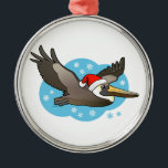 Santa Peli Metal Ornament<br><div class="desc">A Birdorable Brown Pelican in flight sports a Santa hat this Christmas season. Very cute,  especially for pelican lovers!</div>