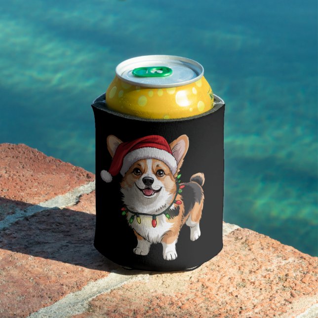 Santa Pembroke Welsh Corgi Christmas Tree Lights  Can Cooler (In Situ Pool)