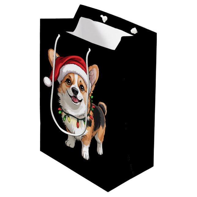 Santa Pembroke Welsh Corgi Christmas Tree Lights  Medium Gift Bag (Front Angled)