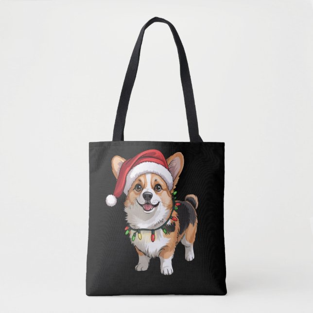 Santa Pembroke Welsh Corgi Christmas Tree Lights  Tote Bag (Front)