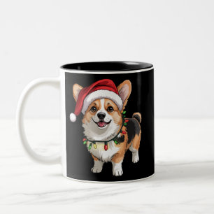 Santa Pembroke Welsh Corgi Christmas Tree Lights Two-Tone Coffee Mug