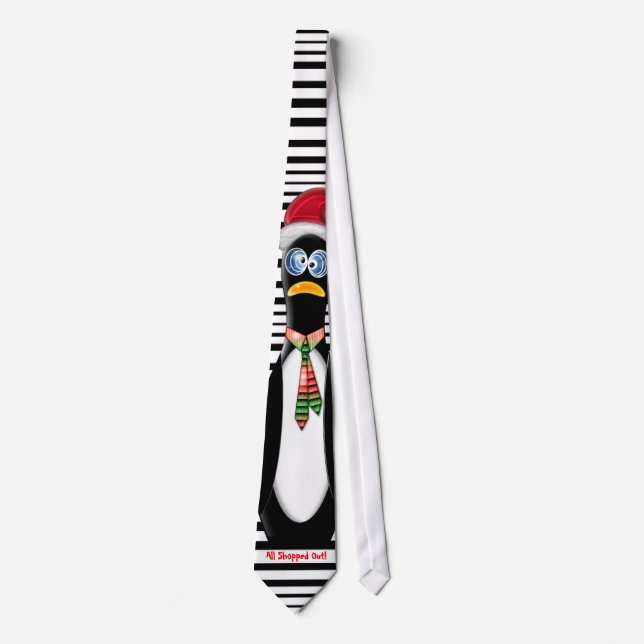Santa Penguin All Shopped Out Personalize Tie (Front)