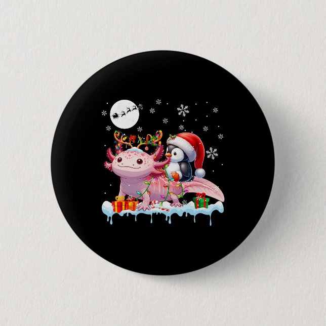 Santa Penguin Riding Axolotl Reindeer Christmas Se 2 Inch Round Button (Front)