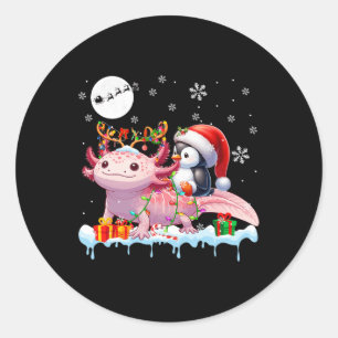 Santa Penguin Riding Axolotl Reindeer Christmas Se Classic Round Sticker