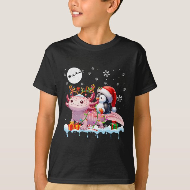 Santa Penguin Riding Axolotl Reindeer Christmas Se T-Shirt (Front)