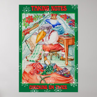 SANTA PENGUIN TAKING NOTES CHECKING EM TWICE  POSTER