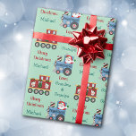 Santa Penguin Train Kids Christmas Wrapping Paper<br><div class="desc">This is a really cute holiday gift wrap design for little boys! It features a fun image of Santa Claus waving from a blue locomotive, and a second image of two black and white penguins in a bright red train car. The image is repeated across the surface of the paper,...</div>