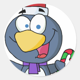 Santa Penguin with Candy Cane Classic Round Sticker