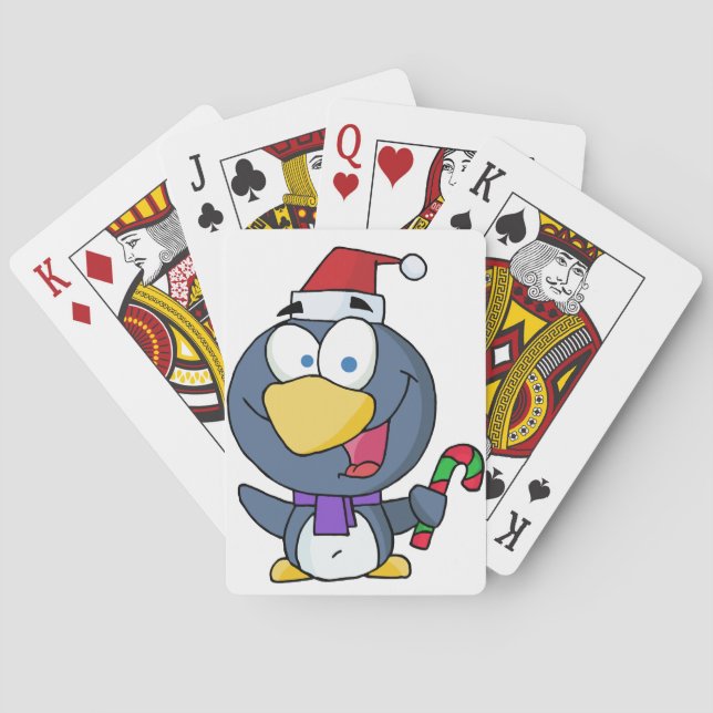 Santa Penguin with Candy Cane Playing Cards (Back)