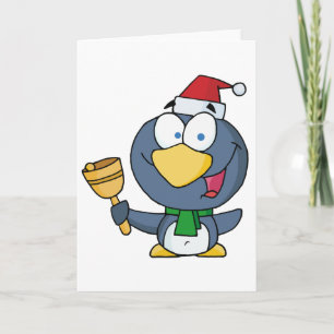 Santa Penguin with Jingle Bell Holiday Card