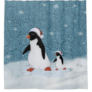Santa Penguins Shower Curtain