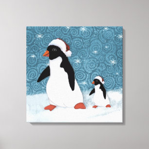 Santa Penguins Stretched Canvas Print