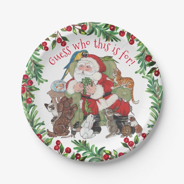  Santa Pets Christmas Gift Dog Cat Bunny Humourous Paper Plate (Front)