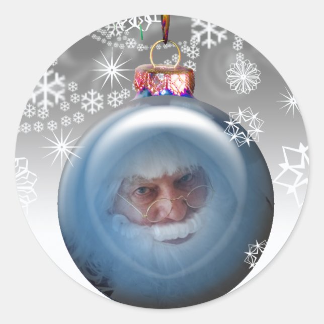 Santa Photo Ornament Personalizable Christmas Classic Round Sticker (Front)