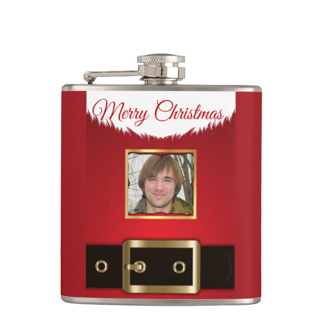 Santa Photo Vinyl Wrapped Flask (Front)