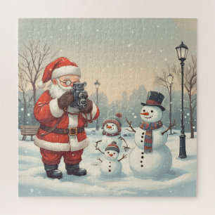 Santa Photographer & Snowman Family Christmas Jigsaw Puzzle