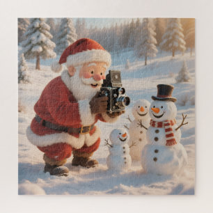 Santa Photographer & Snowman Family Christmas Jigsaw Puzzle