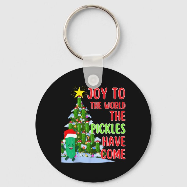 Santa Pickle Christmas Tree Lights Fun Pickle Gift Keychain (Front)