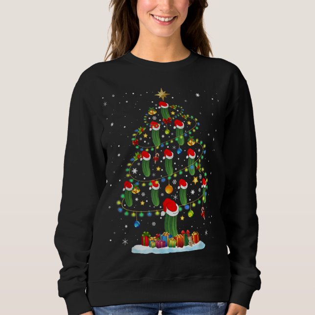 Santa Pickle Christmas Tree Lights Funny Pickle Lo Sweatshirt (Front)