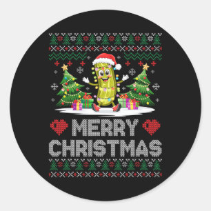 Santa Pickle Merry Christmas Funny Xmas Party Ugly Classic Round Sticker