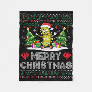 Santa Pickle Merry Christmas Funny Xmas Party Ugly Fleece Blanket