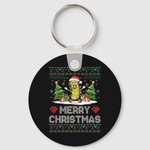 Santa Pickle Merry Christmas Funny Xmas Party Ugly Keychain