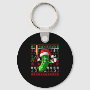 Santa Pickle Playing Baseball Xmas Player Vegan Sw Keychain
