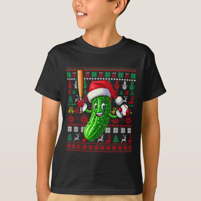 Santa Pickle Playing Baseball Xmas Player Vegan Sw T-Shirt (Front)