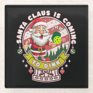 Santa Pickleball Christmas, Funny Santa  Glass Coaster