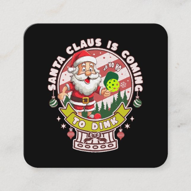 Santa Pickleball Christmas, Funny Santa  Square Business Card (Front)