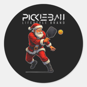 Santa pickleball swinging paddle christmas holiday classic round sticker
