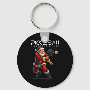 Santa pickleball swinging paddle christmas holiday keychain