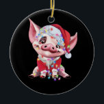 Santa Pig Christmas Lights Pig Lover Christmas Ceramic Ornament<br><div class="desc">Santa Pig Christmas Lights Pig Lover Christmas Gift Xmas 2021</div>