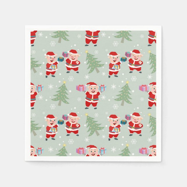 Santa  Pig Giving Gifts Pattern Napkin (Front)