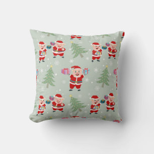 Santa  Pig Giving Gifts Pattern Throw Pillow