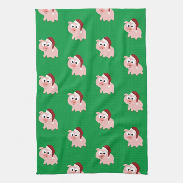 Santa Pig Pattern Kitchen Towel (Vertical)