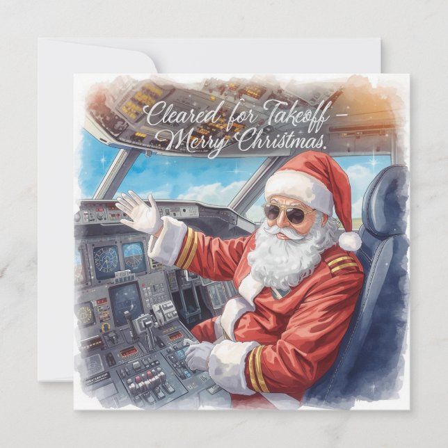Santa Pilot Cleared for takeoff Christmas Flight Holiday Card (Front)