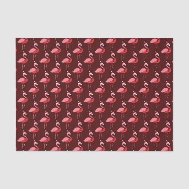 Santa Pink Flamingo Burgundy Holiday Christmas Tissue Paper (Front)