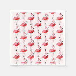 Santa Pink Flamingo Christmas Holiday Pattern Napkin