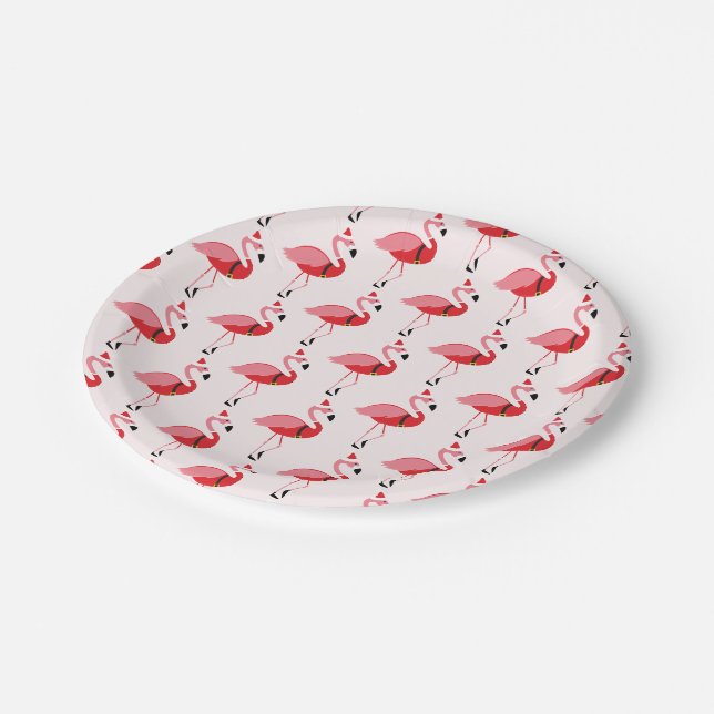 Santa Pink Flamingo Christmas Holiday Pattern Paper Plate (Angled)