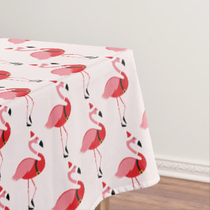 Santa Pink Flamingo Christmas Holiday Pattern Tablecloth