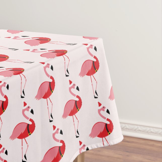 Santa Pink Flamingo Christmas Holiday Pattern Tablecloth (In Situ)