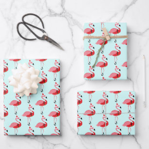 Santa Pink Flamingo Christmas Pattern Wrapping Paper Sheet
